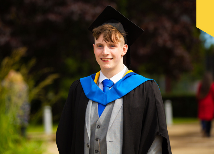 Owen Johnson in his cap and gown on the day of his graduation from Science at UCD