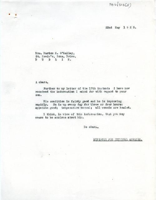 Letter from Desmond Fitzgerald to Marion K. O Malley