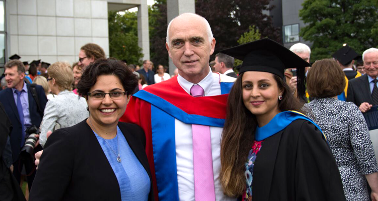 Dr Yeganeh Attari with Professor O'Brien and her sister and UCD alumni Dr Azadeh Attari