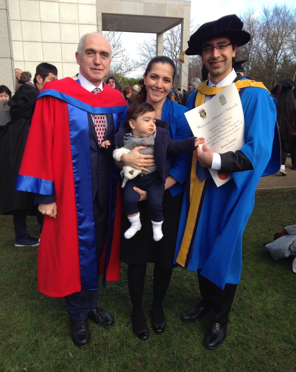 Dr Soroosh Jalilvand received his PhD in December. He is pictured here with Professor Eugene OBrien and his wife Dr Sogol Fallah (graduate of 2016) and son, Kian