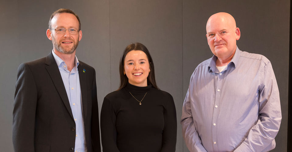 Pictured are Dr Vincent Hargaden, Head of School, School of Mechanical & Materials Engineering, Sarah Fenlon, Arup UCD Engineering scholarship winner, and John Leahy, Arup