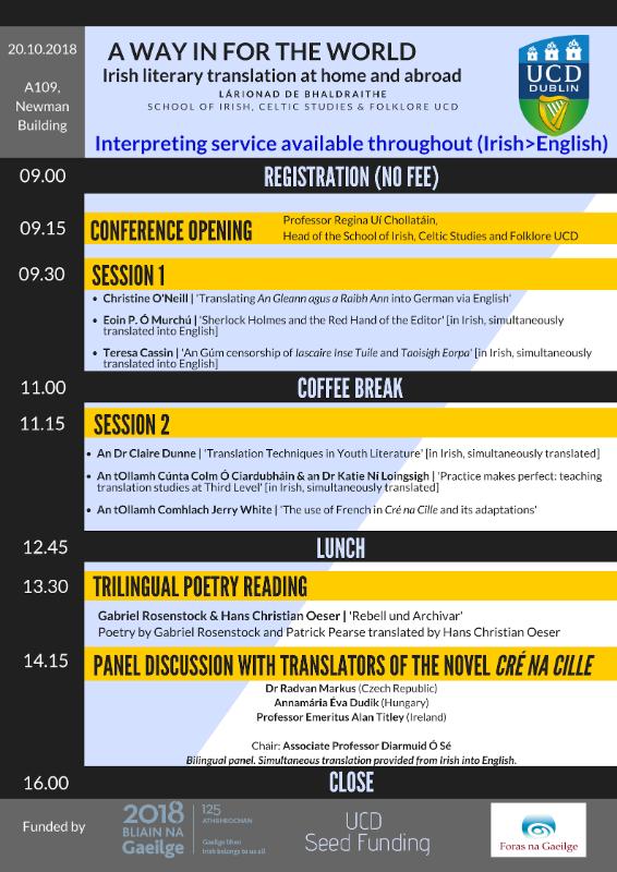 Programme for Translation Conference in UCD 20.10.2018