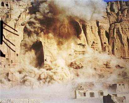 One of the Buddhas in the Bamyan valley intentionally destroied by the Talibans. Afghanistan 2001. Curtesy CNN 