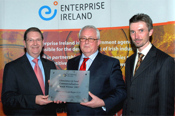 Pictured at the awards ceremony (l - r): Mr Micheal Ahern (TD Minister for Innovation Policy), Professor Ciaran Regan and Dr Paul Roben (Enterprise Ireland) 