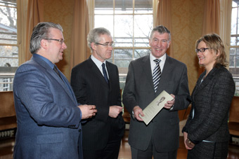 Pictured at the launch of the research programme John Henry Newman: Global and Local Theologian were, (l-r): Dr Pádraic Conway, Director of the UCD International Centre for Newman Studies; UCD President, Dr Hugh Brady; Dr Jimmy Devins T.D., Minister for Science, Technology and Innovation; and Prof Brigid Laffan, Principal of the UCD College Of Human Sciences