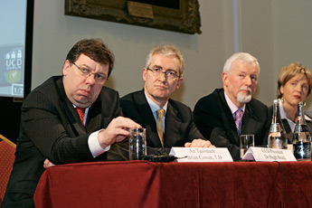 Pictured above: An Taoiseach, Mr Brian Cowen T.D., Dr Hugh Brady, UCD President, Dr. John Hegarty, TCD Provost
