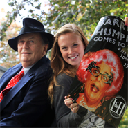 Pictured at University College Dublin, Belfield was Dame Edna Everage (aka Barry Humphries) with UCD 3rd year commerce student Alexandra Tyrrell from Victoria, Canada. 