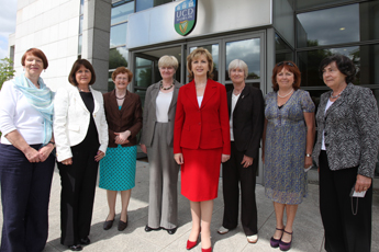 Pictured at the conference (l-r): Dr Lindsey Napier, University of Sydney; Dr Valerie Richardson, recently retired from the UCD School of Applied Social Science; Professor Suzanne Quin, UCD School of Applied Social Science; Professor Bairbre Redmond, Deputy Registrar for Teaching and Learning, UCD; President of Ireland, Mary McAleese; Dr Mary Allen UCD School of Applied Social Science; Ms Vicki Somers, Irish Association of Social Workers; and Ms Eilis Walsh, Director, National Social Work Qualifications Board. 