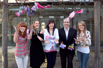 (l-r) Emily Goode; Caroline Gill, NovaUCD; Ernesta Venslovaite, Colm O'Neill, Managing Director, Business, BT Ireland and Lisa Byrne. Emily, Ernesta & Lisa from St Joseph's School in Lucan were award winners at the 2011 BT Young Scientist & Technology Exhibition for their ‘Neem Sock’ which they developed to help diabetic sufferers fight foot infections using a herbal anti-bacterial oil.