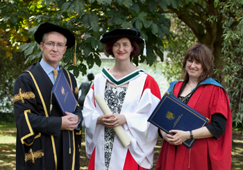 Dr Emma Donoghue (centre), pictured with Dr Hugh Brady and Prof Anne Fogarty