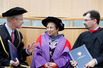 Dr Shirin Ebadi (centre) pictured with Dr Hugh Brady, President of UCD (left) and Professor Colin Scott, Head of the UCD School of Law (right)
