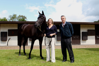 Dr Emmeline Hill, a genomics scientist at the School of Agriculture and Food Science, University College Dublin, Ireland, and Mr Jim Bolger, the renowned Irish racehorse trainer and breeder, pictured with Banimpire, a multiple-Group race winning racehorse. Dr Hill and Mr Bolger are the co-founders of Equinome, a university spin-out company headquartered at NovaUCD