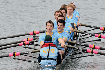 The University College Dublin Senior Men's boat, from stroke to bow oar, Vincent Manning, Gearoid Duane, Turlough Hughes, Finbarr Manning, Dave Neale, Conor Walsh, Coilin Barrett, and Simon Craven under cox Hannah Fenlon, on their way to beating Trinity Collage Dublin, to win the Gannon Cup