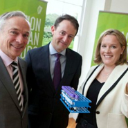 Minister for Jobs Enterprise and innovation Richard Bruton TD; Minister for Research and Innovation Sean Sherlock TD and Dr Emmeline Hill, Equinome