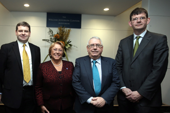 Pictured at UCD: Prof Patrick Paul Walsh, UCD School of Politics & International Relations; Michelle Bachelet, Under-Secretary-General of the United Nations and Executive Director of UN Women; Minister Joe Costello, Minister of State at the Department of Foreign Affairs and Trade with responsibility for Trade and Development; and Prof Mark Rogers, UCD Registrar & Deputy President