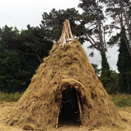 Replica of 10,000 year old house built by UCD archaeologists on the campus grounds