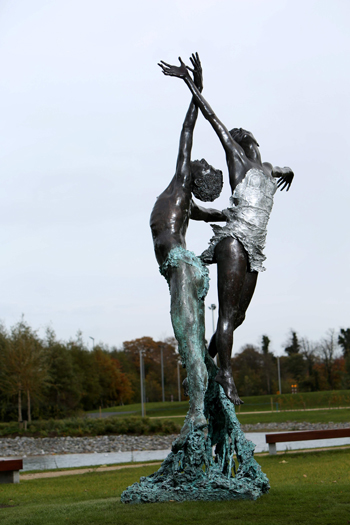 Bronze sculpture representing harmony of the elements: 'Wind and Water' by Paddy Campbell