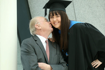  Lianne Quigley is congratulated by her father Ciaran Quigley after receiving her award at University College Dublin.