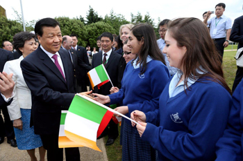 Mr Liu Yunshan pictured meeting school children from Jesus & Mary College Goatstown, Dublin