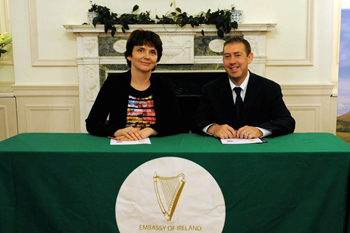  Pictured at the official signing ceremony in the Irish Embassy, Washington DC (l-R): Professor Orla Feely, Vice-President for Research, Innovation and Impact, University College Dublin, and Dr Paul Dodd, Associate Vice-Chancellor for Interdisciplinary Research and Strategic Initiatives, University of California, Davis