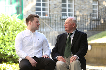 Winner of Maeve Binchy UCD Travel Award 2015 John McHugh pictured with Gordon Snell, husband of Maeve Binchy