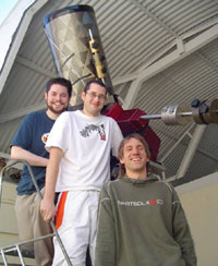 UCD research students Gary Melady (left) and John French (centre) along with collaborator Petr Kubanek who is based in Geneva (right) with Watcher during its commissioning in March this year.