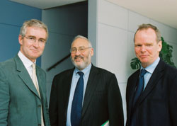 Photo of Dr. Brady, President of UCD, Prof. Joseph Stiglitz and Prof. Neary.