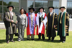 Pictured (left to right): Dr Padraic Conway, Vice-President for University Relations; Tatiana Rusesabagina; Paul Rusesabagina; Dr Maurice Manning, President, Irish Human Rights Commission; Dr Hugh Brady, President, UCD; and John Hughes, Vice-Chancellor, NUI