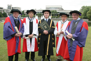 Pictured (from left to right): Peter Gleeson, Jose Saramago, Dr. Hugh Brady, President, UCD, Anthony Cronin, and Michael Kelly SJ