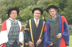 Neil Jordan and Sir Bob Geldof with Dr Hugh Brady, President of UCD.