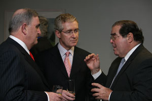 US Supreme Court Justice Antonin Scalia (right), who lectured on judicial activism at UCD in March 2007, with the Chief Justice, Mr Justice John Murray, and Dr Hugh Brady, President of UCD
