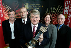 At the announcement of the Ernst & Young Entrepreneur of the year Shortlist were, from left: Enda Kelly, Partner, Ernst & Young, Robert Gallagher, Chief Executive, corporate markets, Ulster Bank; Denis O'Brien, chairman of Judging Panel; Maeve Donovan, Managing Director, The Irish Times; and Kevin Dawson, commissioning editor, factual programmes, RTE