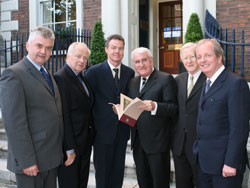 Pictured at the official launch of Archaeological 2020 at the Royal Irish Academy: Dr Muiris O'Sullivan, Head of UCD School of Archaeology; Dr Liam Downey, UCD School of Archaeology; Professor Gabriel Cooney, UCD School of Archaeology; Mr Dick Roche, TD, Minister for the Environment, Heritage and Local Government; Professor Jim Slevin, President, RIA and Professor Desmond Fitzgerald, Vice President Research, UCD
