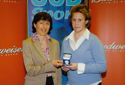 Moira McElligott recipient of the David O'Connor Memorial Medal for the Veterinary College Sportsperson of the Year, pictured with UCD Vice President for Students Prof. Mary Clayton