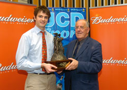 Jim Devlin recipient of the UCD Club Administrator of the Year Award, pictured with Mr. Gerry Horkan, Hon. Secretary of the UCD Athletic Union Council.