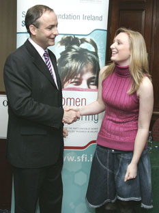 Mr Micheal Martin, TD, Minister for Enterprise, Trade & Employment and SFI/DELL Scholar recipient Niamh O'Connell