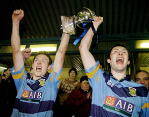 6 November 2006; UCD's James Sherry and Billy Sheehan, right, lift the cup. Dublin Senior Football Championship Final, UCD v St. Vincents, Parnell Park, Dublin.