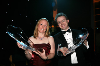 Caira O'Brien and Ciaran Lawlor winner's of the outstanding achievements awards pictured at the UCD Foundation Day Dinner at O'Reilly Hall UCD, on the 3rd November 2006.