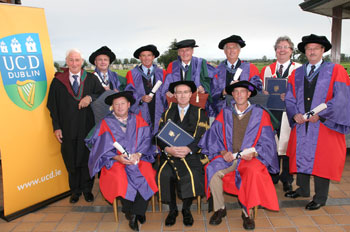 (Back Row L to R) Kieran McGowan, Chairman Governing Authority UCD; Ken Schofield CBE, Former Executive Director of The European Tour; Tim Finchem, Commissioner of the PGA Tour; Michael WJ Smurfit; Roger Warren, President of The PGA of America; Pádraic Conway, UCD Vice-President for University Relations; and Philip Weaver, PGA Chairman. (Front L to R) Ian Woosnam, Captain European Ryder Cup Team 2006;  Dr. Hugh R Brady, President UCD; and Tom Lehman, Captain USA Ryder Cup Team 2006