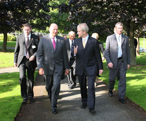 HM King Harald V of Norway (centre left) on his visit to UCD, accompanied by Dr Hugh Brady, President, UCD
