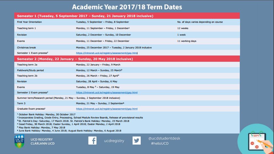 Academic Calendar UCD Graduate Studies