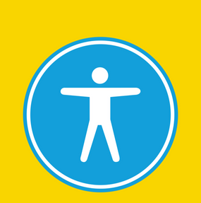 Yellow tile with blue accessibility logo