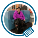 Picture of Tina Lowe, UCD's Campus Accessibility Officer, alongside her guide dog, Forest