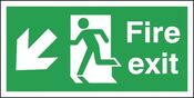 Fire Exit emergency sign. Stick man running through the fire exit. Green background with white text 'Fire Exit'