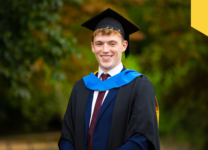 Cormac Gilnagh in cap and gown at his conferring ceremony