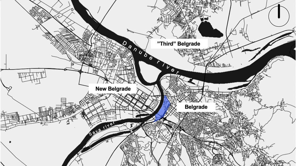 The position of the Belgrade Waterfront project within the Belgrade city pattern.