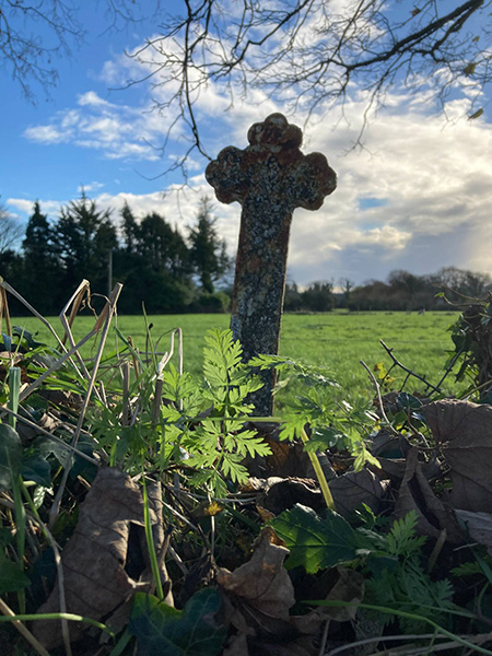 Small metal cross marking the location where Hugh O’Donnell, just 19 years old, was killed in the Civil War