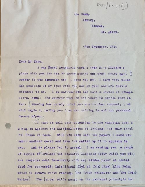 Letter typed in blue ink