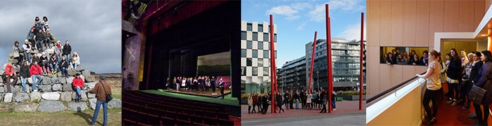 Banner image showing MA in Cultural Policy students in various arts venues