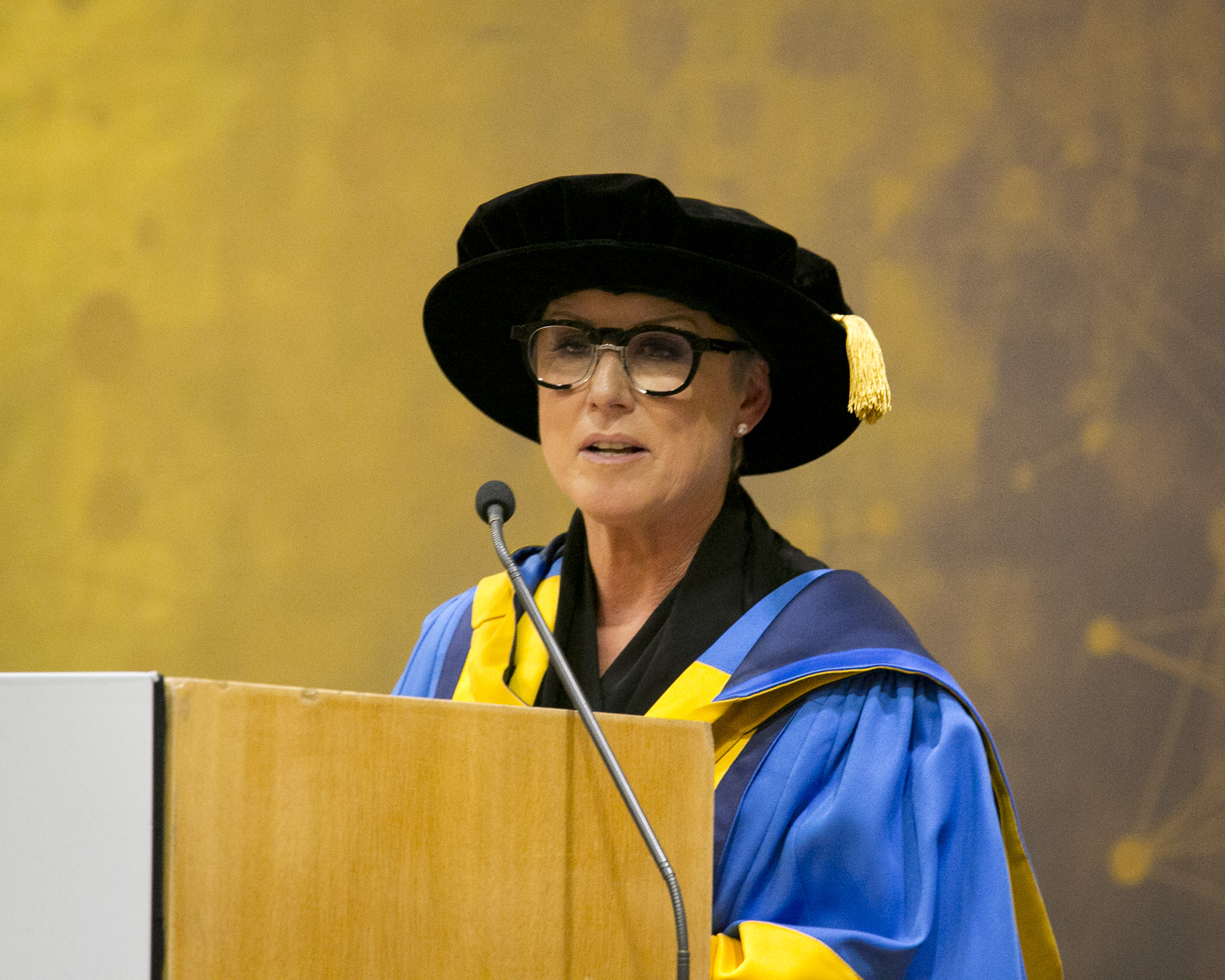 A photo of Moya Doherty speaking